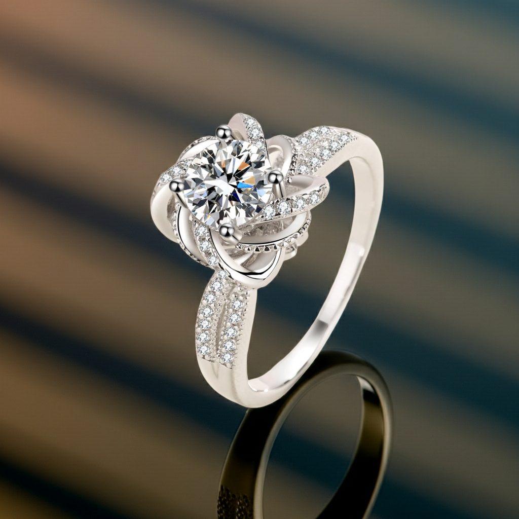 Anillo de Plata de Ley 925 con Moissanita de 1 Quilate